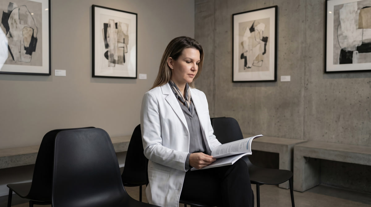 Abstract visualization of DNA in a luxury medical concierge office
